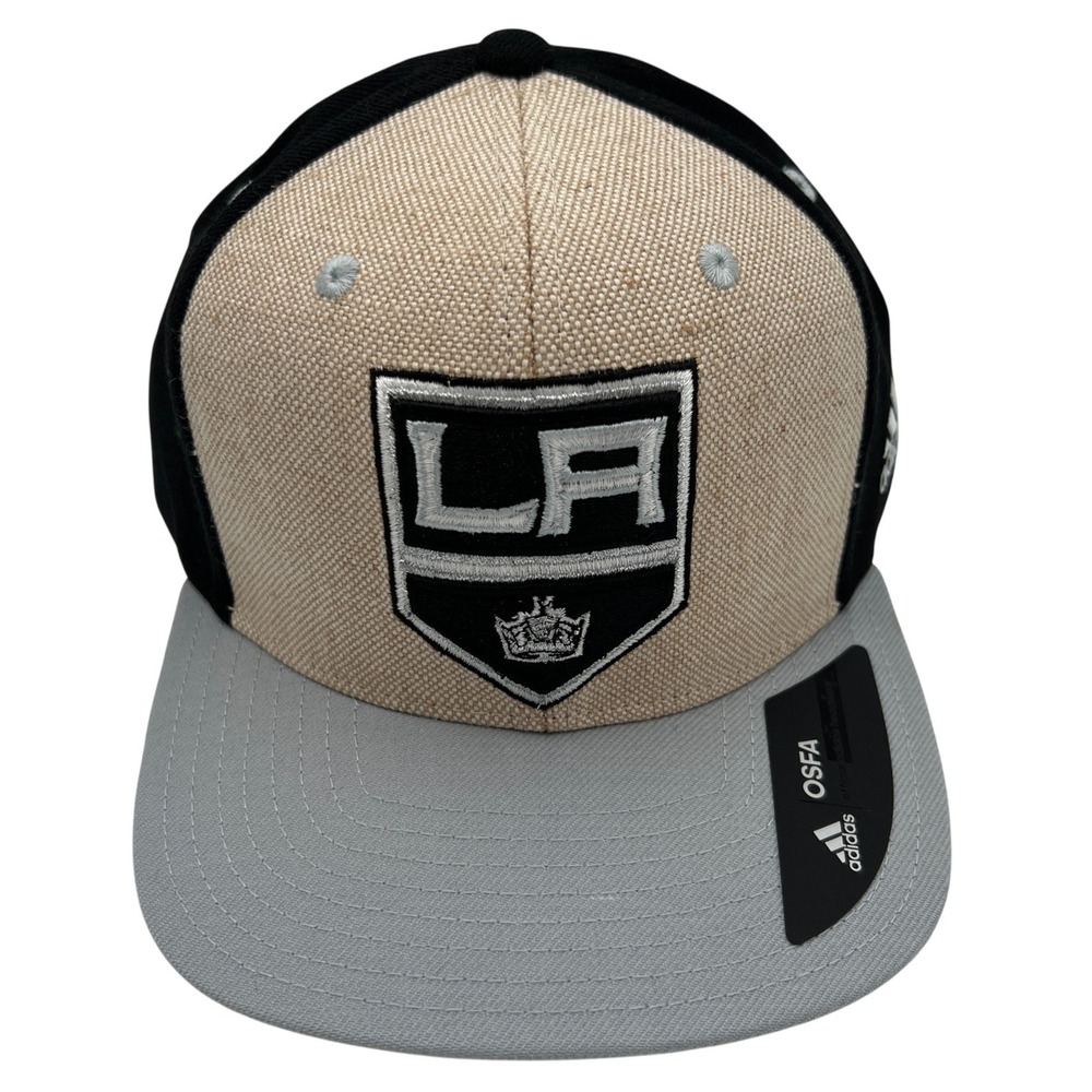 Adidas LA Kings NHL Snapback Hat Tan Black Grey Flat Bill Adjustable OSFA NEW